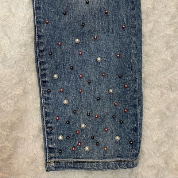NANETTE LEPORE Hamilton Mid Rise Skinny Crop Blue Jeans Pearl Embellished Size 2 - Picture 4 of 5